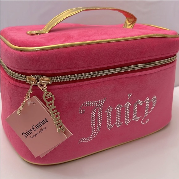 Juicy Couture Handbags - Juicy Couture Hot Pink and Gold Velour Travel Cosmetic Train Case